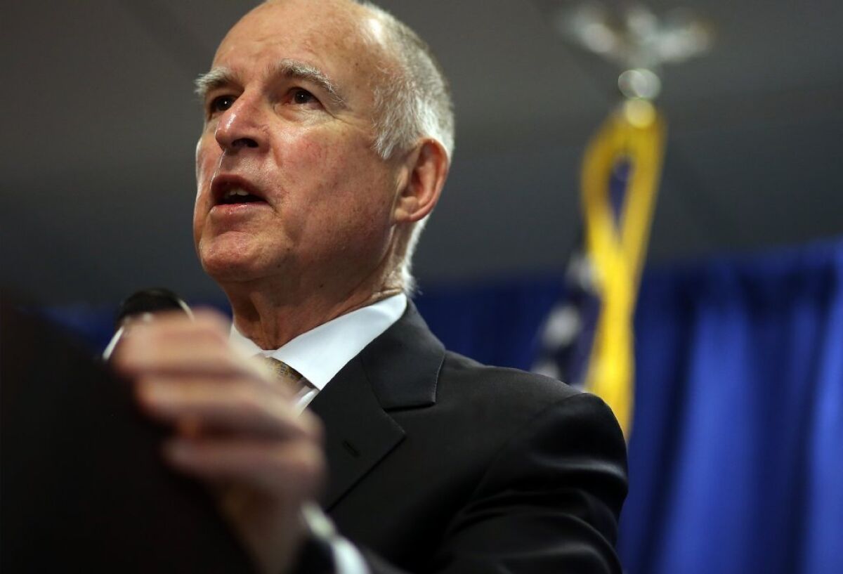 Gov. Jerry Brown speaks at a recent news conference.