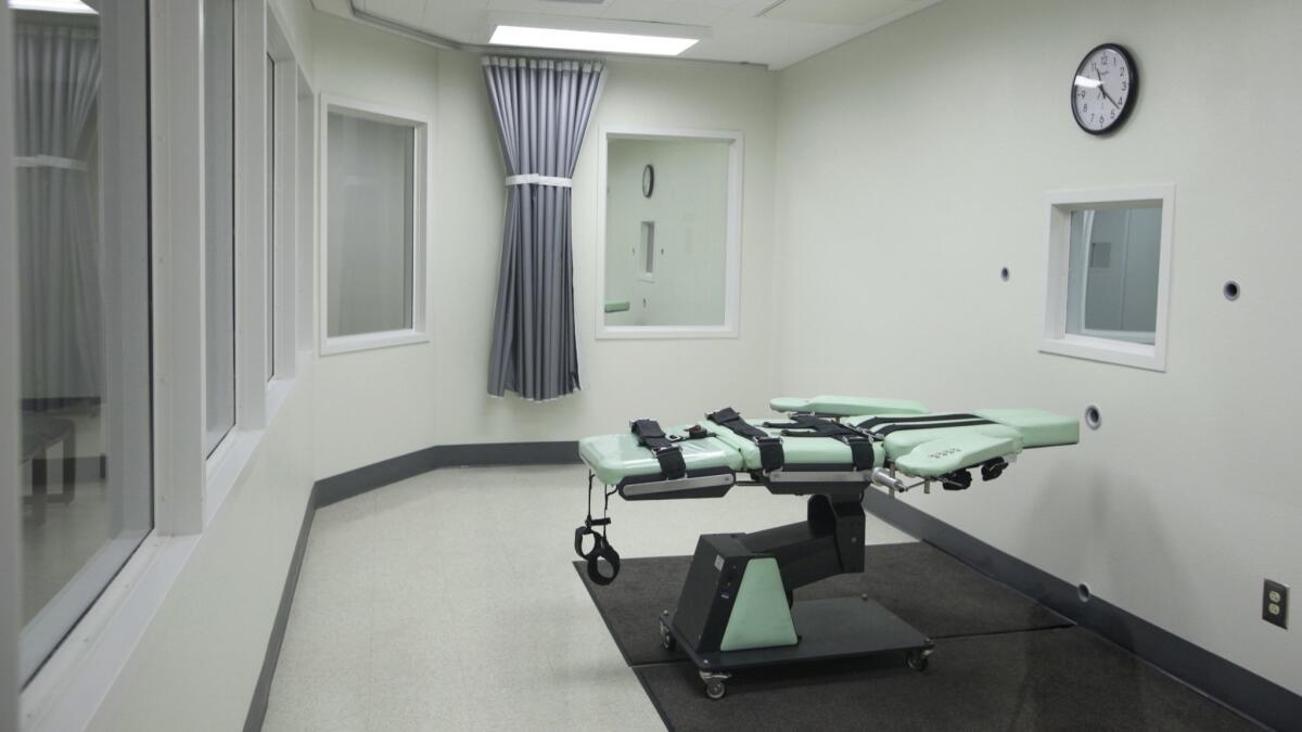 The death chamber of the lethal injection facility at San Quentin State Prison. California has not put a prisoner to death since 2006 because of a series of legal challenges to its method of lethal injection.