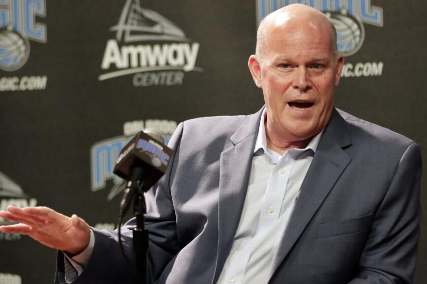 Orlando Magic new head coach Steve Clifford answers questions at an NBA basketball news conference Wednesday, May 30, 2018, in Orlando, Fla. (AP Photo/John Raoux)