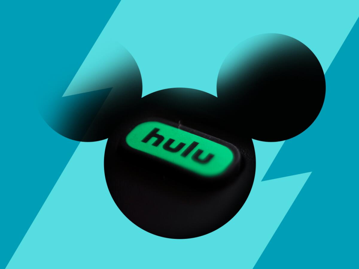 a Hulu remote button inside a mouse ears icon that is fading at the edges