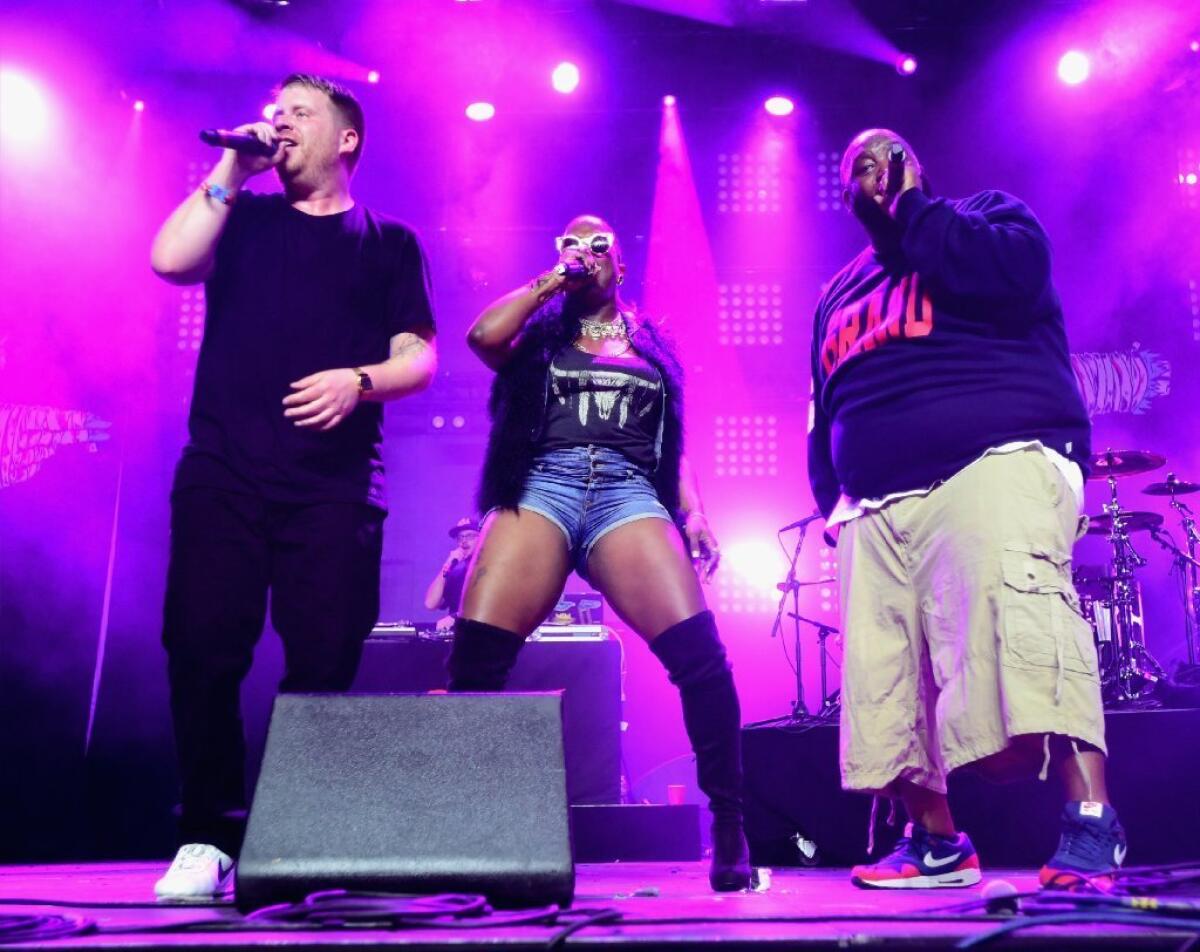 Left to right, El-P, Gangsta Boo and Killer Mike perform April 11 at the Coachella Valley Music and Arts Festival in Indio, Calif.
