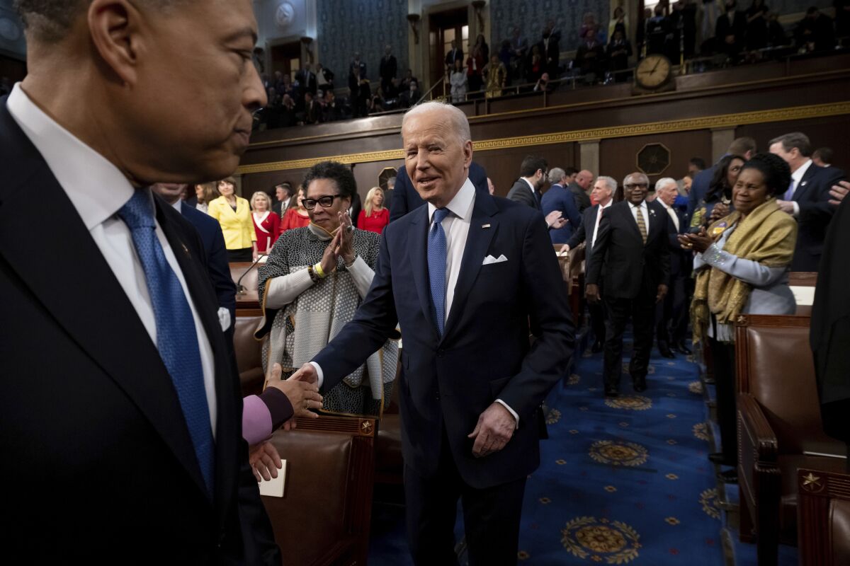President Joe Biden arrives at the Capitol on Tuesday to deliver his first State of the Union address.