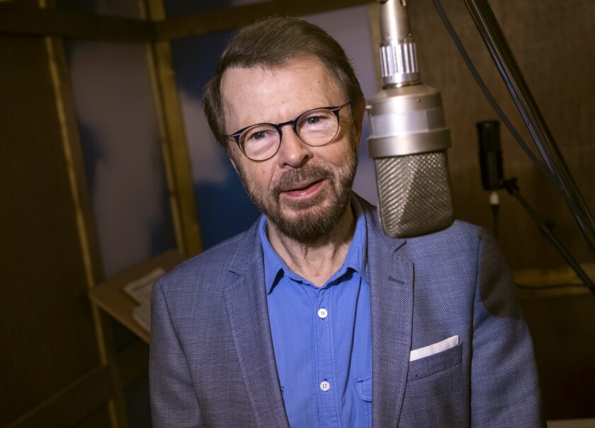 FILE - Bjorn Ulvaeus, of ABBA, poses for photographers in a recreation of the Swedish recording studio Polar on Dec. 13, 2017, in London. Ulvaeus is launching a radio show on Apple Music. The songwriter and guitarist will host the "Björn from ABBA and Friends' Radio Show" on Apple Music Hits starting Monday, Jan. 24, 2022. (Photo by Vianney Le Caer/Invision/AP, File)