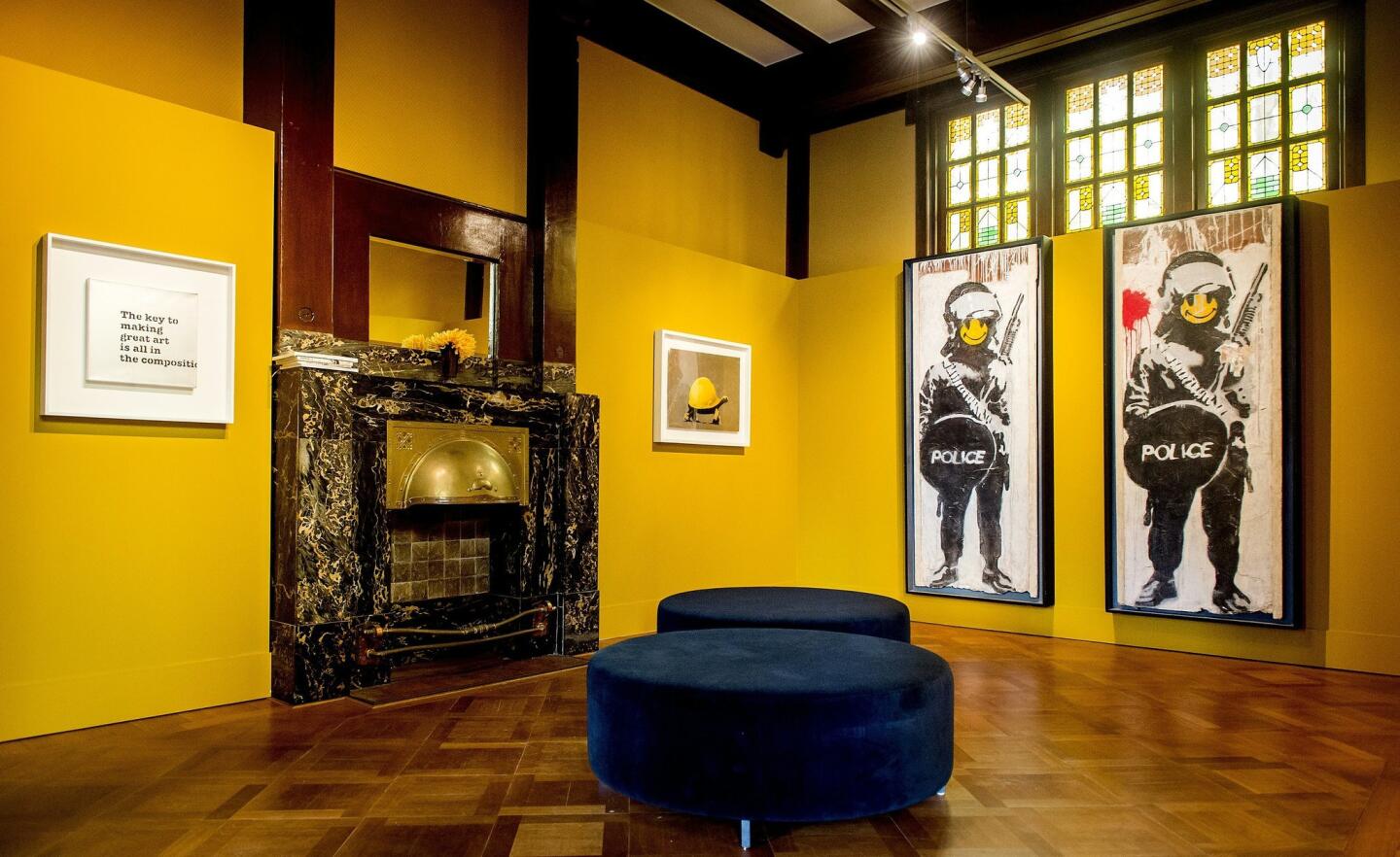 Work of the artists Banksy and Andy Warhol are displayed at the Modern Contemporary Museum (MoCo), a new private museum, at the Museumplein in Amsterdam.