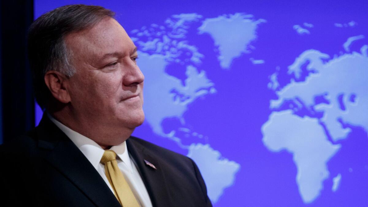 Secretary of State Mike Pompeo announces the formation of an advisory commission on human rights at the State Department in Washington on July 8.