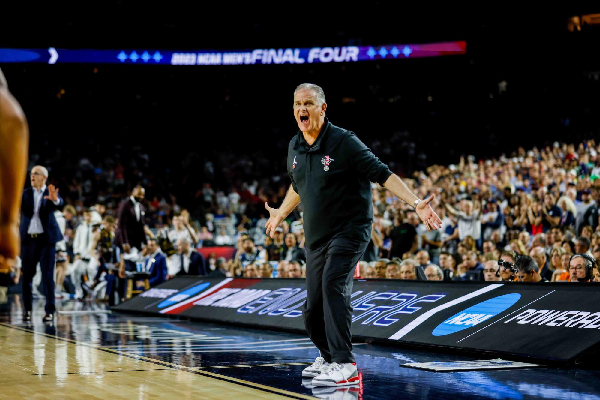 San Diego State coach Brian Dutcher reacts during the second half of Monday night's game.