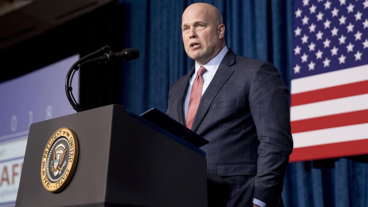 Acting Atty. Gen. Matt Whitaker speaks before introducing President Trump at an appearance in Kansas City, Mo., on Dec. 7.