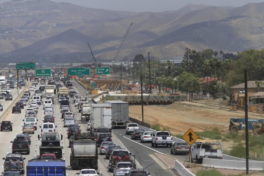 A view of construction on the 91 Freeway in July 30, 2015.