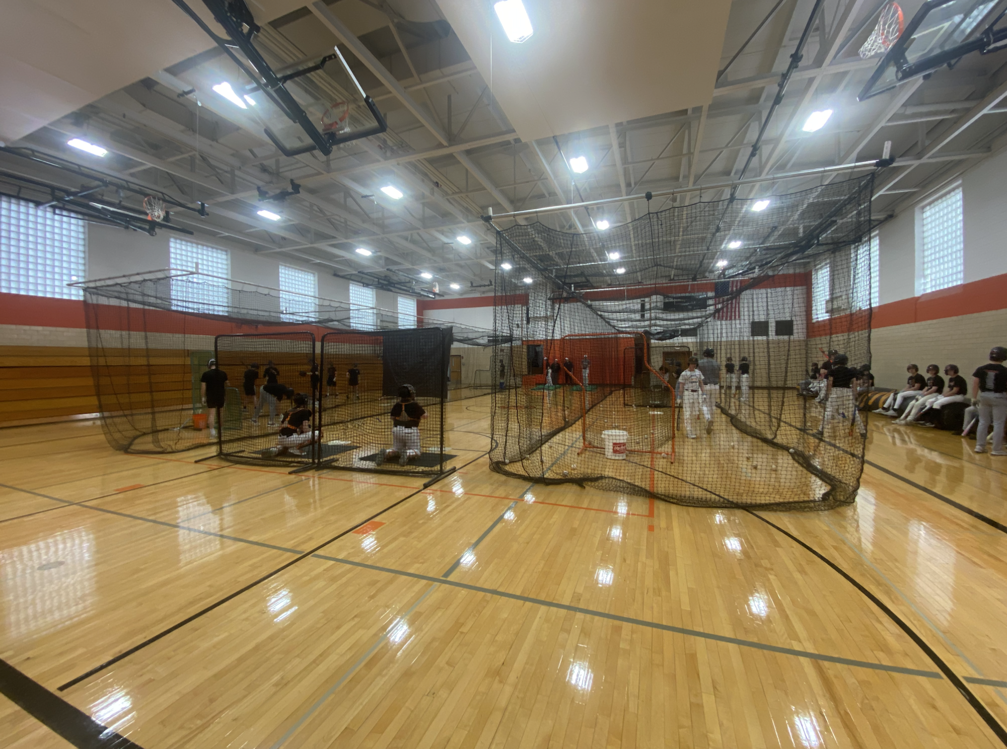 The converted basketball gym McHenry's baseball team would use for practice during winter months.