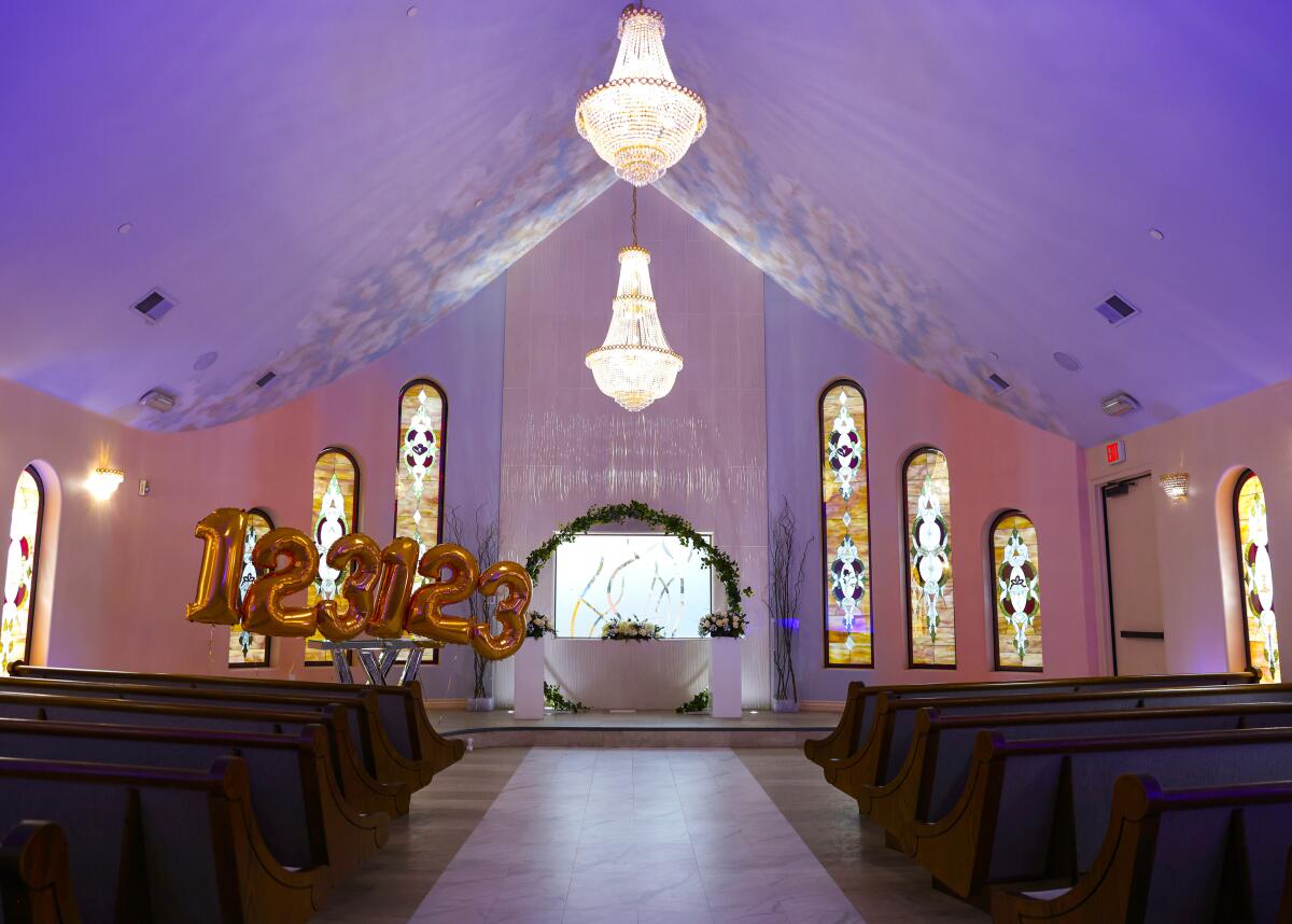 Decorations adorn the Wedding Chapel at Vegas Weddings in Las Vegas. 