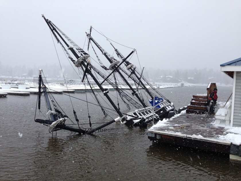 California Storms Sink Big Bear Pirate Ship Los Angeles Times
