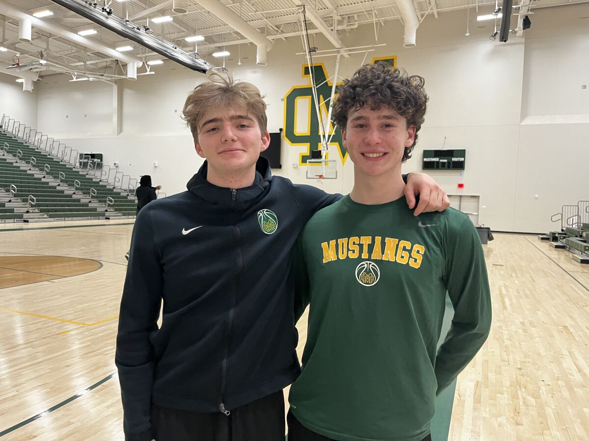 Seniors Will Householter (left) and Dylan Black have led the Mira Costa boys' basketball team to a 24-1 record.