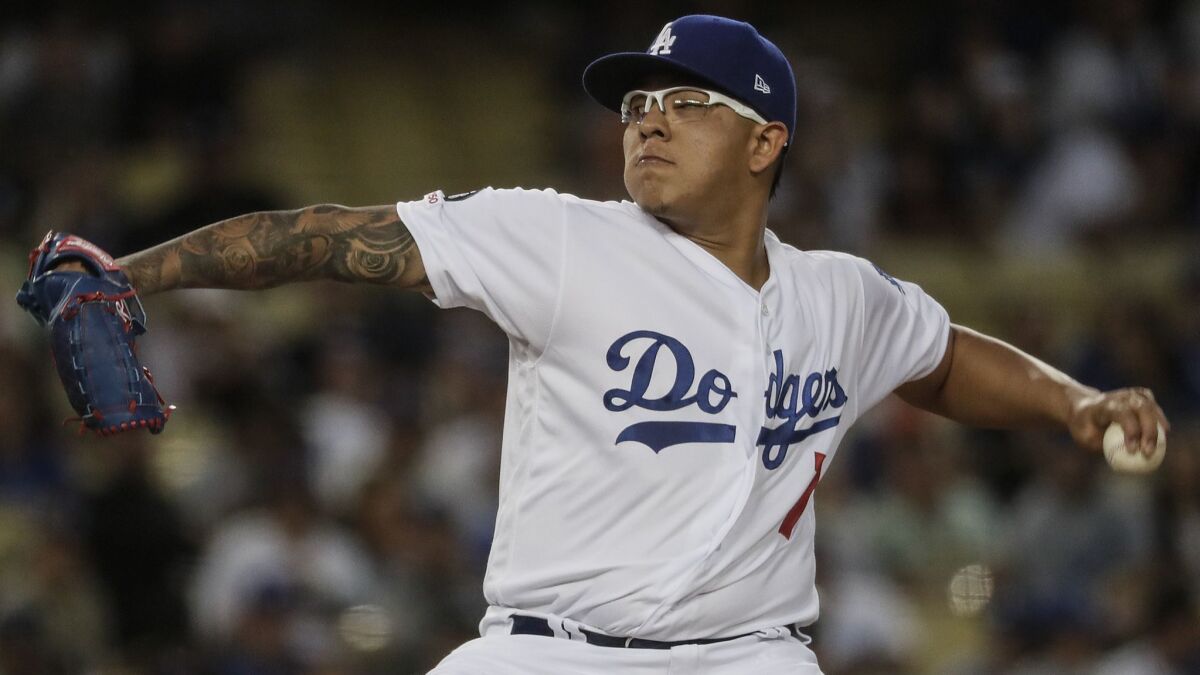 Dodgers' Julio Urias pitches against the San Francisco Giants on April 1 at Dodger Stadium.