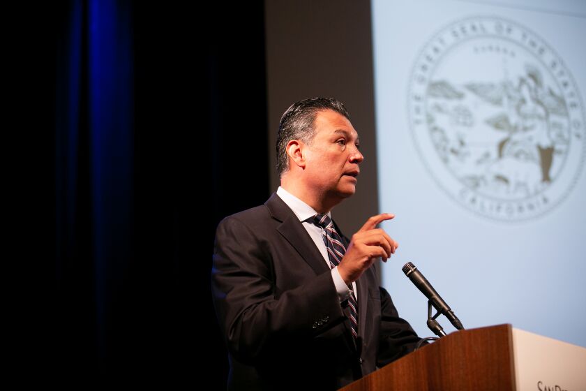 California Secretary of State Alex Padilla speaks at a workshop about the Census hosted at the San Diego City College Educational Cultural Complex on August 16, 2019 in San Diego, California.