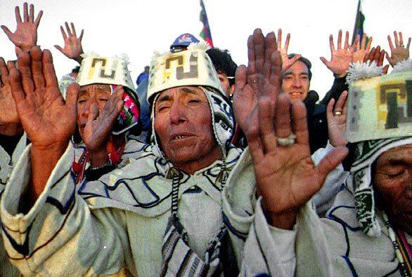 In Bolivia, the day marked the new year for the Aymaras, an indigenous people. Their priests wait for the sun to rise in Tibuanacu.