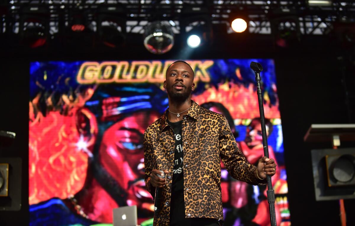 Rapper GoldLink performs on the Mojave stage during the Coachella Valley Music and Arts Festival's first weekend.