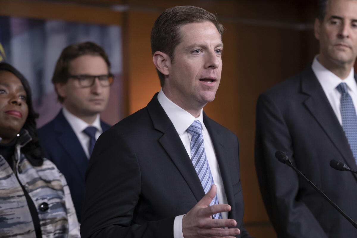 FILE - Rep. Mike Levin, D-Calif., speaks at a news conference at the Capitol in Washington, Nov. 30, 2018. Levin is seeking another term after first capturing the 49th District seat in 2018, and he's facing former San Juan Capistrano mayor and businessman Brian Maryott, who was defeated by Levin in 2020. (AP Photo/J. Scott Applewhite, File)