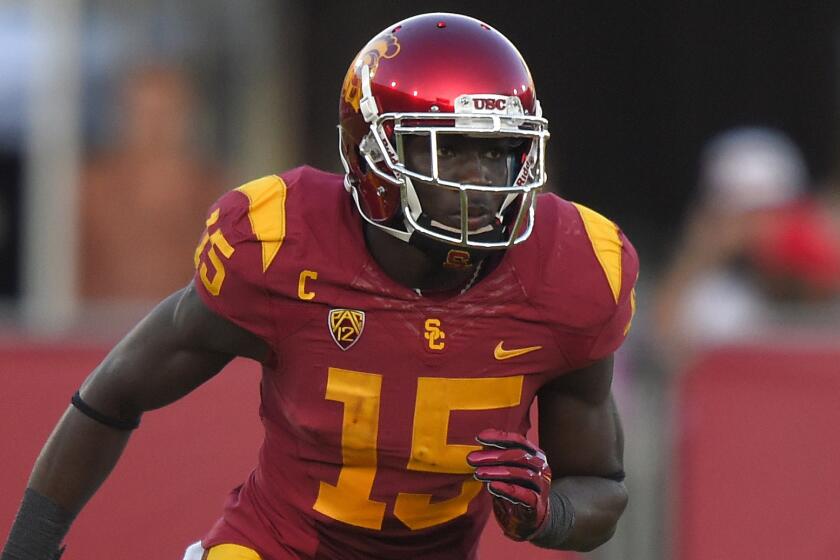 USC wide receiver Nelson Agholor runs a route during the Trojans' win over Colorado on Saturday.
