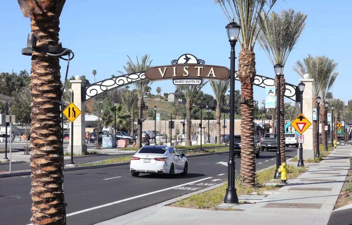A sign over Paseo Santa Fe was part of a multi-year $30 million improvement project in Vista.