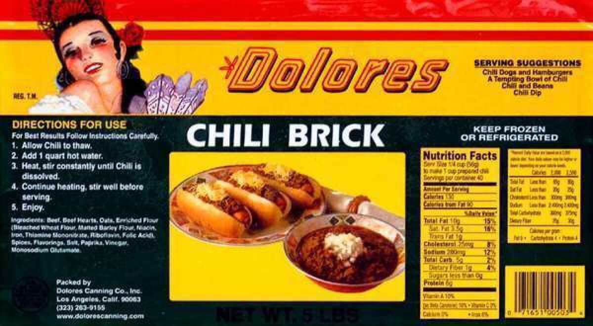 Packaging for a Delores chili brick.