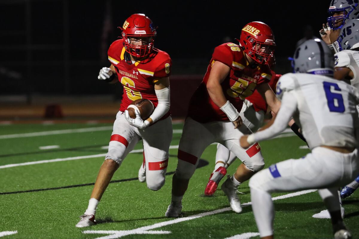 Cathedral Catholic tight end Ramon Lucero attempts to get past Chandler High defense during Honor Bowl on Friday.