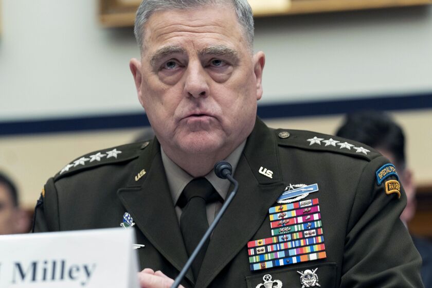 Chairman of the Joint Chiefs of Staff Gen. Mark Milley, testifies before the House Armed Services Committee on the fiscal year 2024 budget request of the Department of Defense, on Capitol Hill in Washington, Wednesday, March 29, 2023. (AP Photo/Jose Luis Magana)