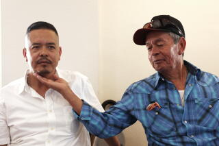Leobardo Arellano, 39, left, and his father, José Manuel Arellano Cardona, 70, are reunited after 24 years.