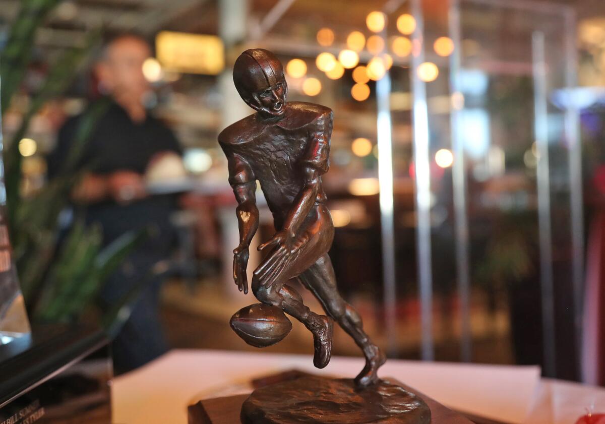 The 2022 Lowsman trophy on display during the annual Lowsman Banquet at the Cannery Seafood of the Pacific restaurant.