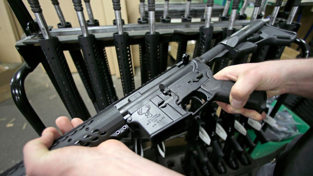 An AR-15 rifle at the Stag Arms company in New Britain, Conn.
