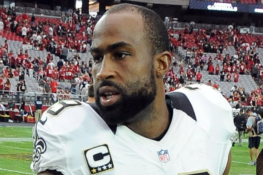 New Orleans Saints corner back (39) Brandon Browner on the field after the Cardinals defeated the Saints 31 to 19 in a game played at University of Phoenix Stadium in Glendale, Ariz. on Sunday, Sept. 13, 2015. (AP Photo/John Cordes)