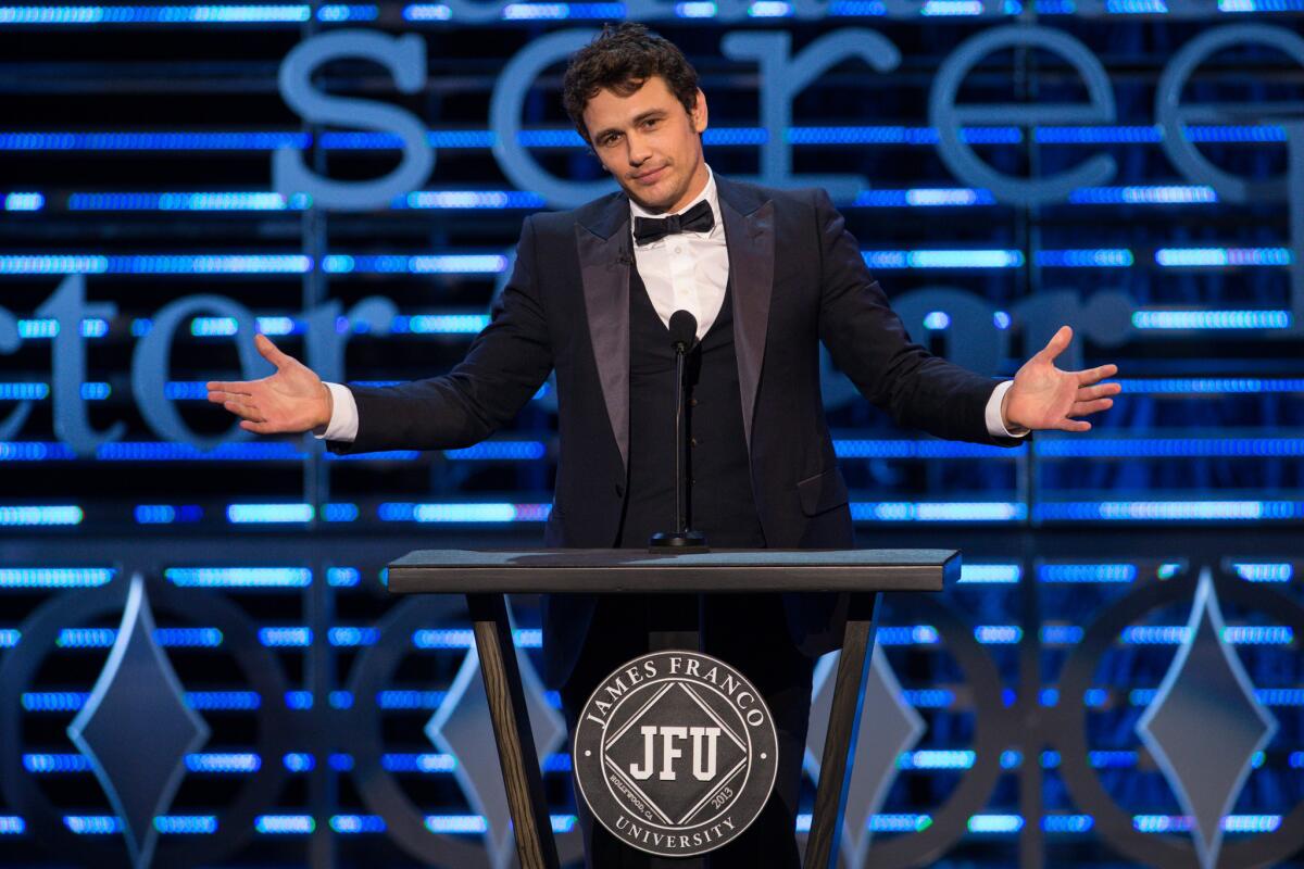 Actor James Franco on stage during the Roast of James Franco at Culver Studios, Sunday, Aug. 25, 2013, in Culver City.