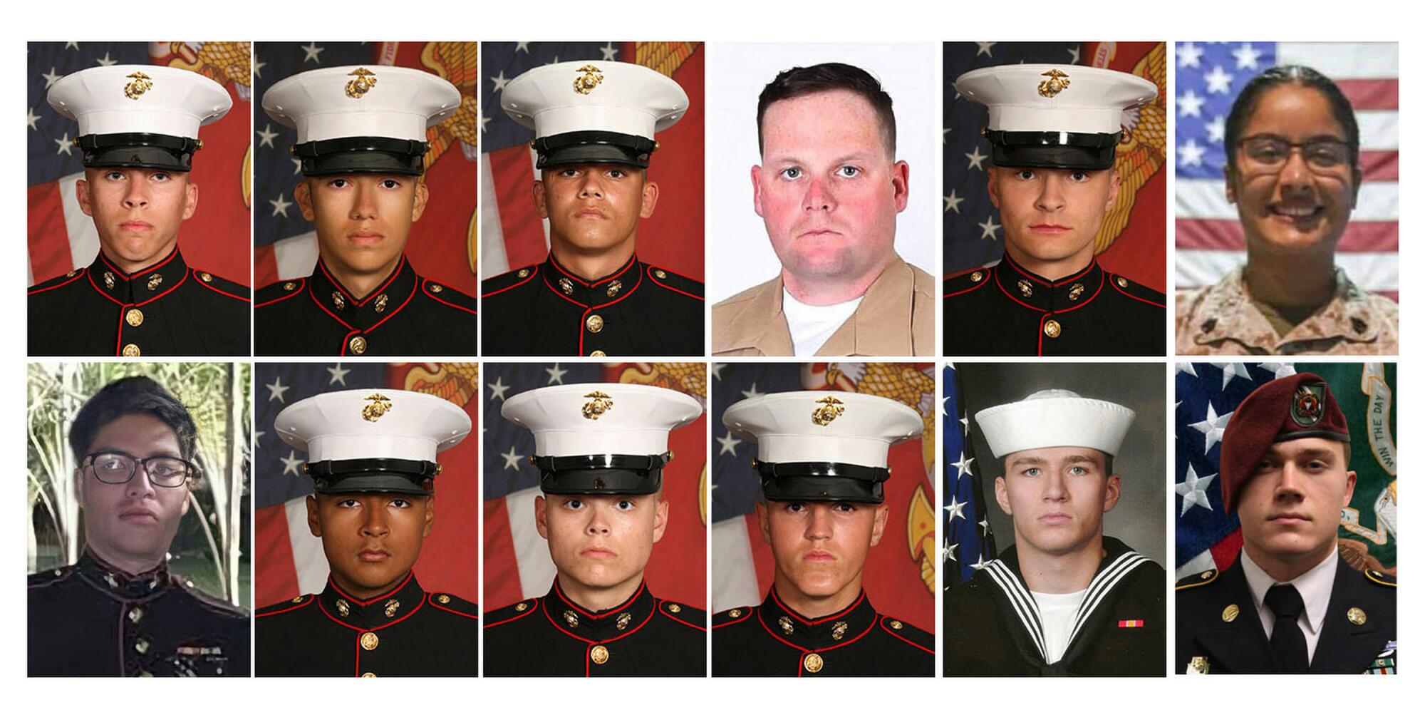 Twelve photos of service members in uniform 