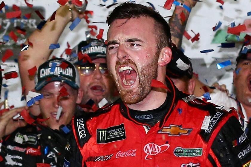 DAYTONA BEACH, FL - FEBRUARY 18: Austin Dillon, driver of the #3 DOW Chevrolet, celebrates in Victory Lane after winning the Monster Energy NASCAR Cup Series 60th Annual Daytona 500 at Daytona International Speedway on February 18, 2018 in Daytona Beach, Florida. (Photo by Sarah Crabill/Getty Images) ** OUTS - ELSENT, FPG, CM - OUTS * NM, PH, VA if sourced by CT, LA or MoD **
