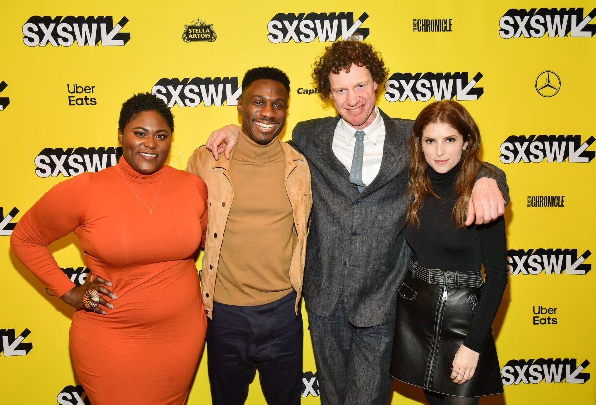 At the SXSW premiere of "The Day Shall Come," from left, Danielle Brooks, Marchánt Davis, director Chris Morris and Anna Kendrick at the Paramount Theatre on March 11 in Austin, Texas.