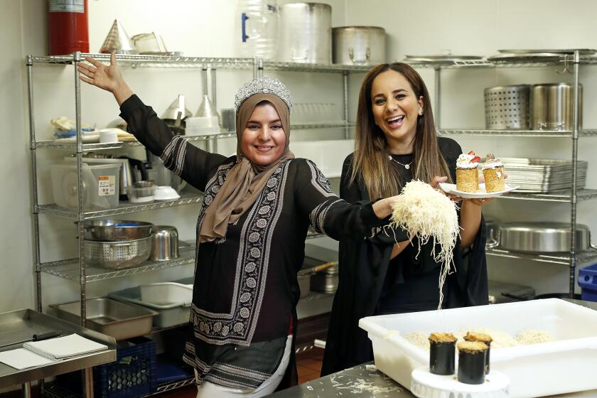 Fatmah Muhammad, left, of Knafeh Queens and Shahira Marei of Dirty Cookie have collaborated on a unique knafeh cookie shot.