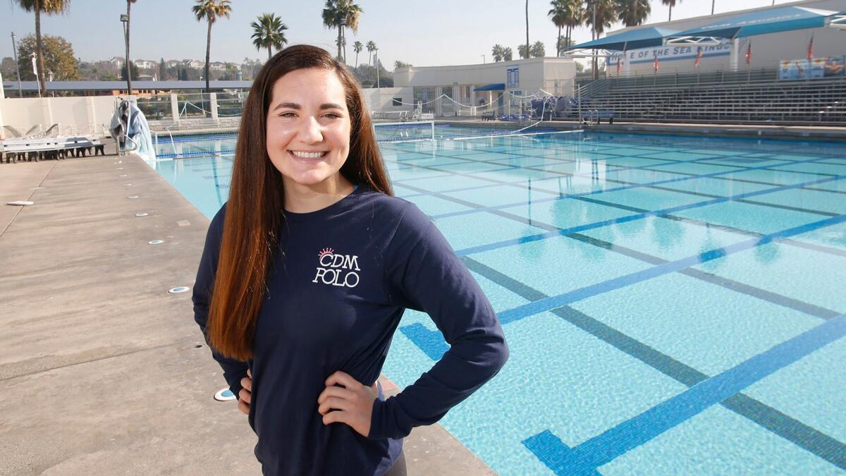 Corona del Mar High girls' water polo player Chloe Harbilas is the Daily Pilot High School Female Athlete of the Week. Harbilas had three goals and three steals for CdM in its Battle of the Bay win over Newport Harbor.