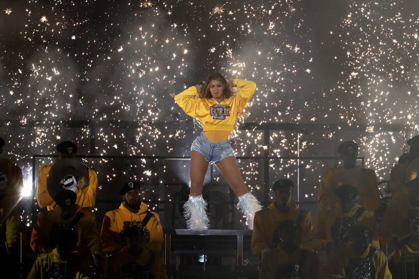INDIO, CALIF. - APR. 13, 2018. Beyonce performs at the Coachella Music and Arts Festival in Indio on Saturday, April 14, 2018. (Luis Sinco/Los Angeles Times)