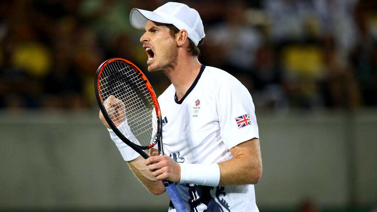 Andy Murray celebrates after clinching match point against Juan Martin del Potro on Sunday.