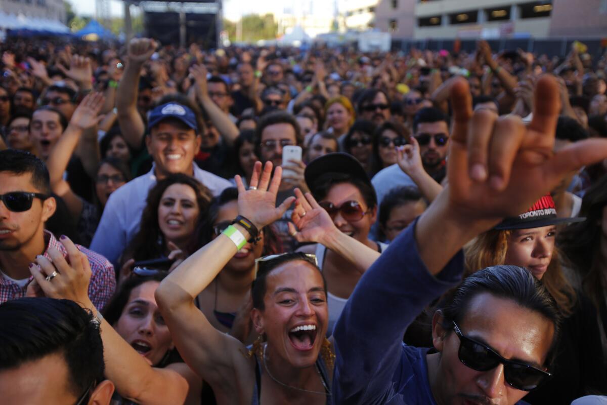 Fans dance during Bomba Estereo's set on the at the 2014 Supersonico Festival.