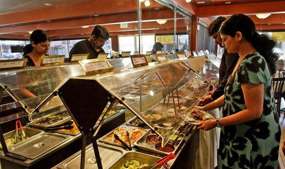 Diners at the lunch buffet at Valley India Cafe in Canoga Park.