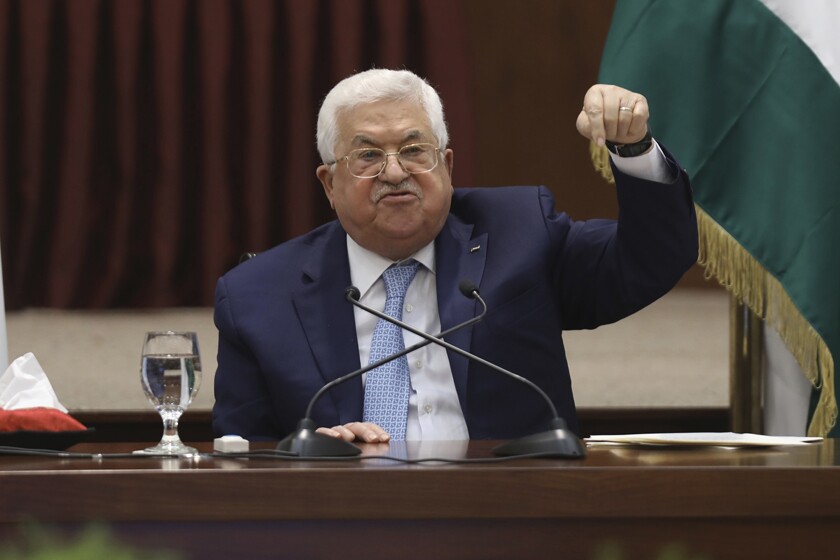 Palestinian leader Mahmoud Abbas at a leadership meeting in the West Bank city of Ramallah on Tuesday.