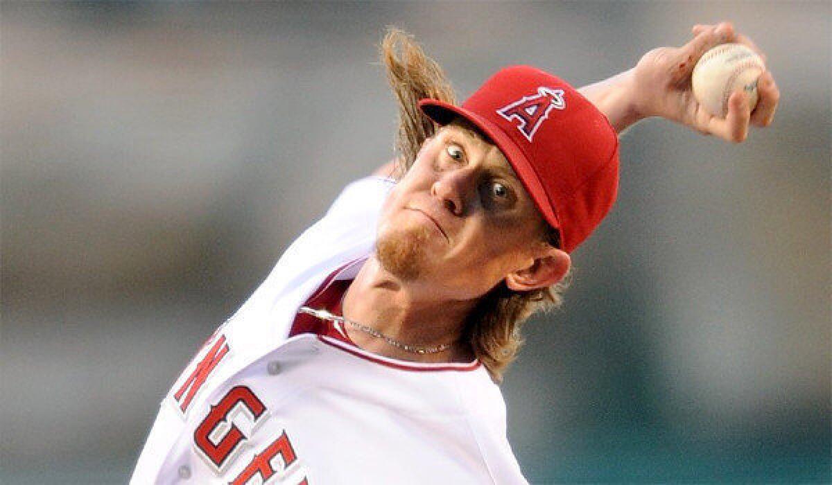 In Jered Weaver's first start since April 7, the Angels right-hander gave up just five hits and one earned run through six innings, while striking out seven Dodger batters in a 4-3 win Wednesday night.