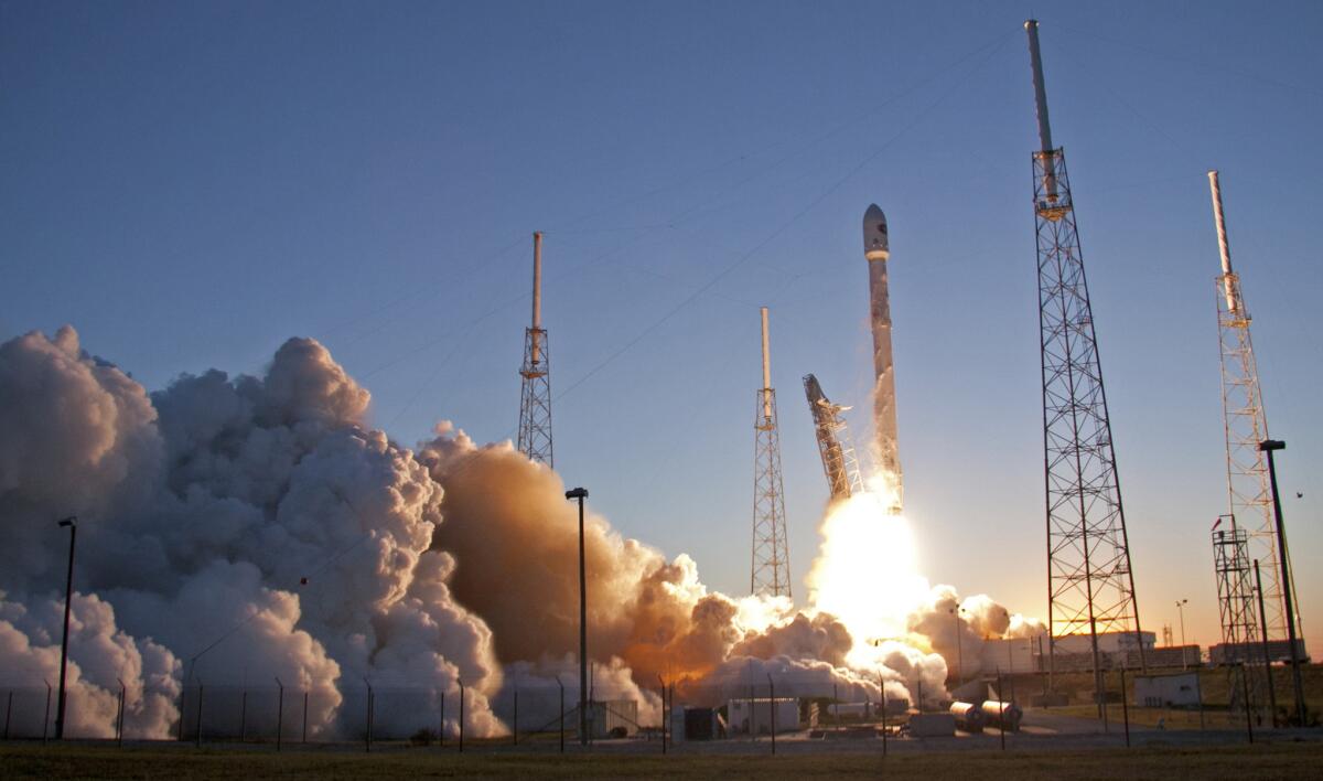 An unmanned Falcon 9 SpaceX rocket lifts off Wednesday at Cape Canaveral.