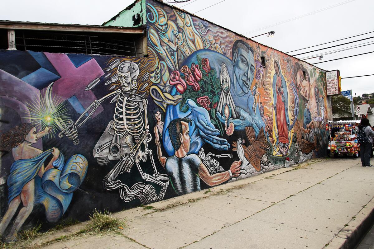 Yash La Casa Market mural "Virgin's Seed" by Paul Botello, a location for the film "Blood In Blood Out"