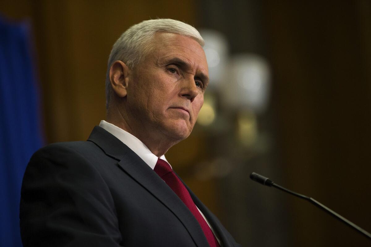 Indiana Gov. Mike Pence speaks during a news conference Monday in Indianapolis on his state's controversial Religious Freedom Restoration Act.