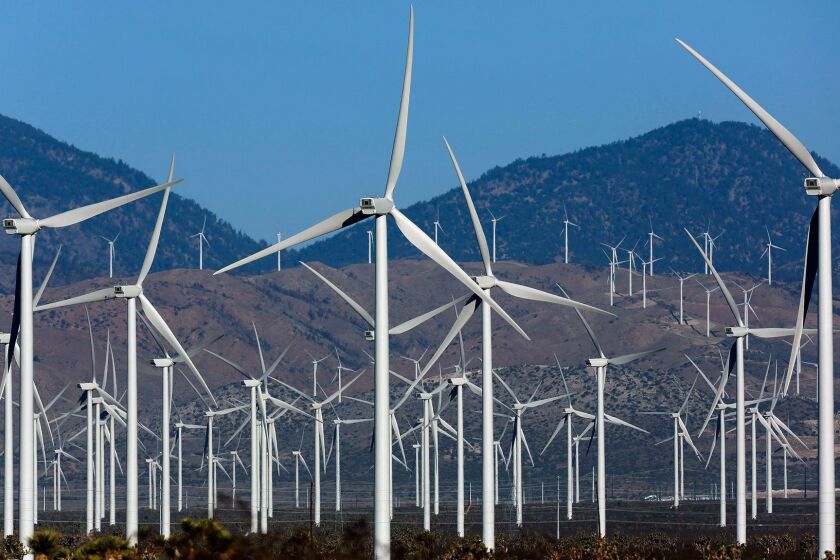 TEHACHAPI, CA - MAY 23, 2013: A view from Highway 14 of wind turbines installed in Mojave and Tehachapi Mountains. (Irfan Khan / Los Angeles Times)