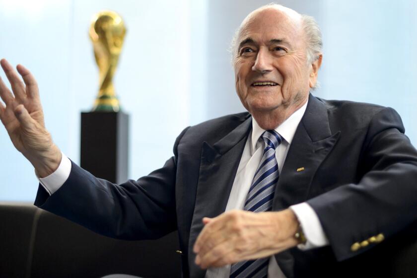 Sepp Blatter answers a question during an interview at FIFA headquarters in Zurich on May 15.