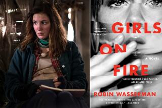Sophie Nelisse in "Yellowjackets," left, and the jacket cover of "Girls On Fire" by Robin Wasserman.