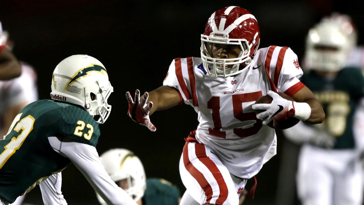 Receiver Shakobe Harper and top-ranked Mater Dei will look to improve to 6-0 this week.