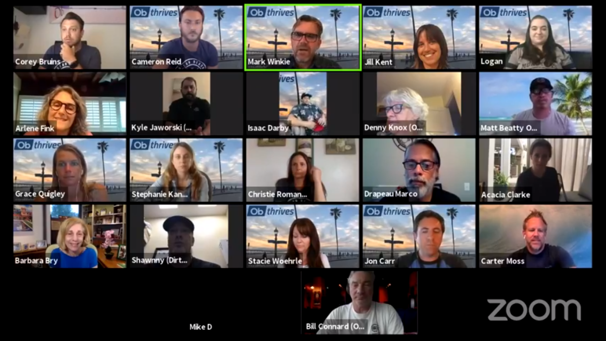 The Ocean Beach Town Council meets online in May 2020.